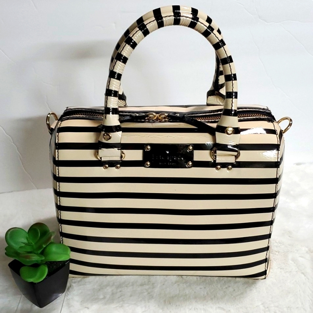 Kate Spade Black and Cream Striped Satchel